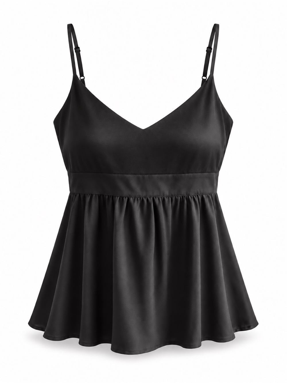 Sandra Angelozzi silk black sleeveless babydoll spaghetti strap cami blouse top